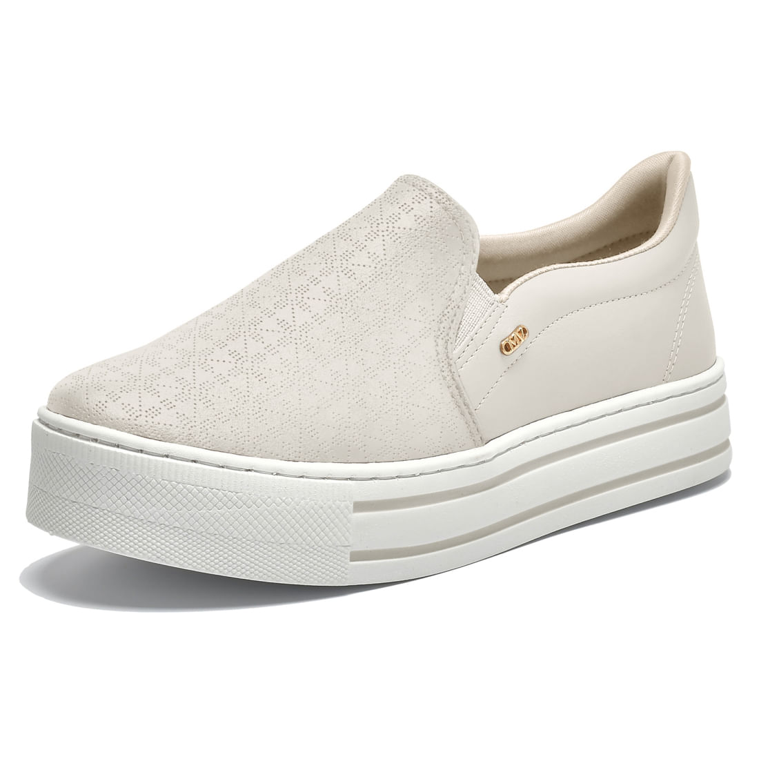 Tênis casual feminino marfim slip-on vista lateral para ajuste
